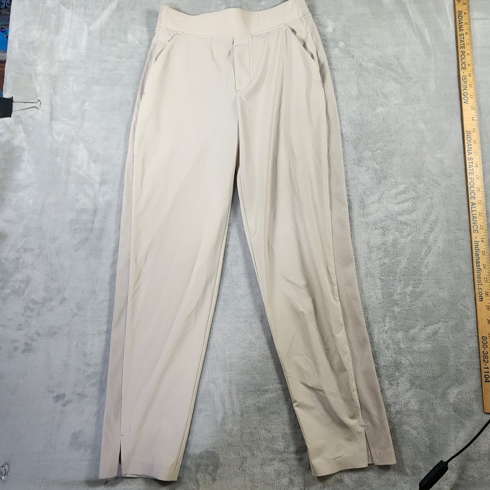 Athleta Pants Womens 2 Cream Brooklyn Ankle Mid Rise Slit Hem Pull On Pockets